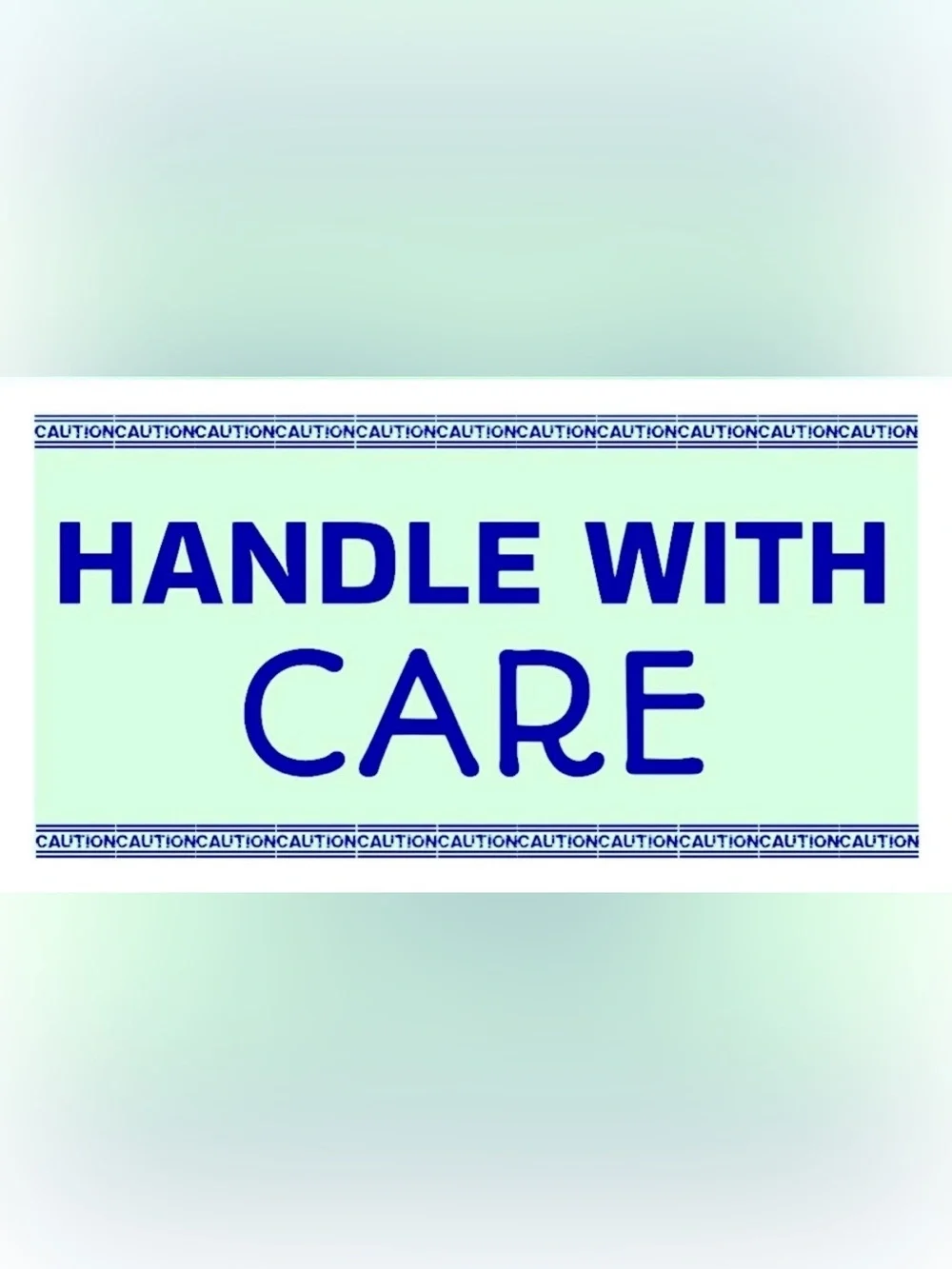 50 STICKERS - 2.25” x 1.25” - “HANDLE WITH CARE” - SHIPPING LABELS - MINT GREEN